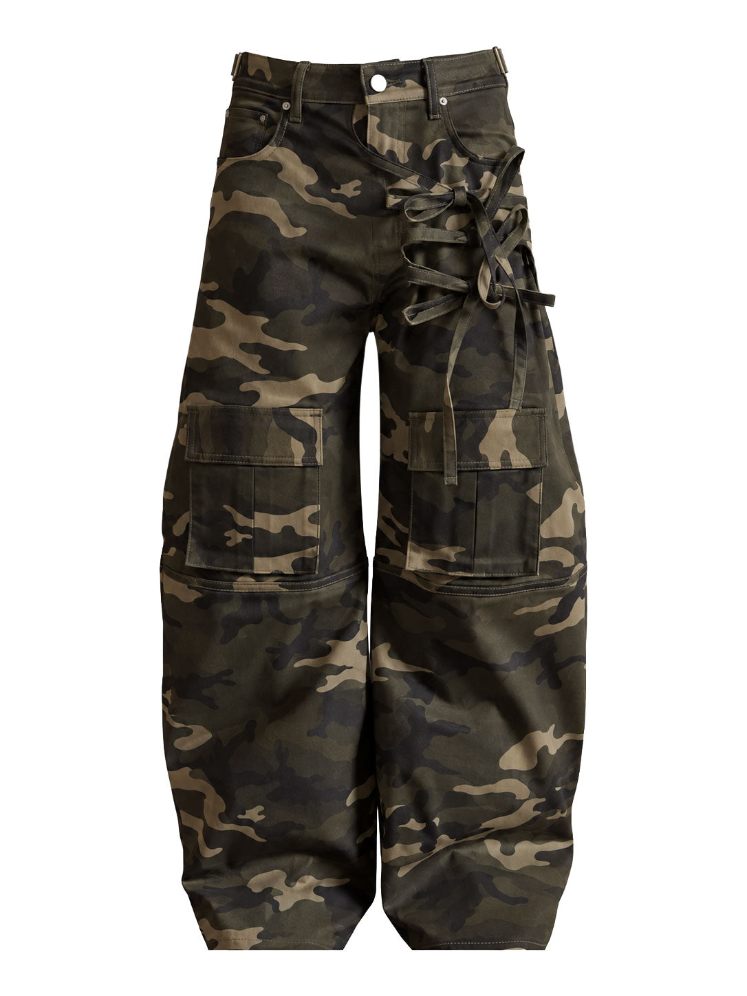 CAMO TIE DETAIL CARGO PANTS