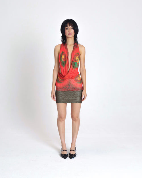 CROSS COWL MINI DRESS