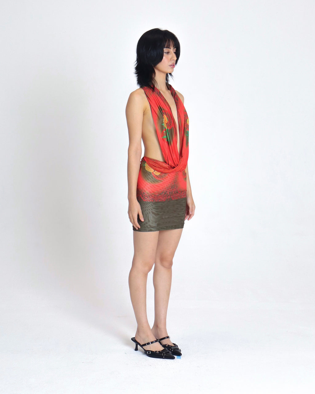 CROSS COWL MINI DRESS