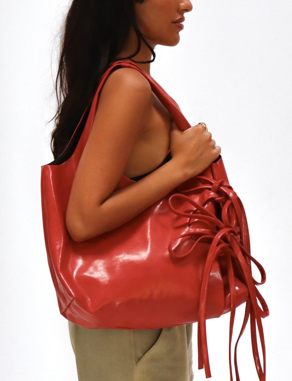 TIE LEATHER TOTE
