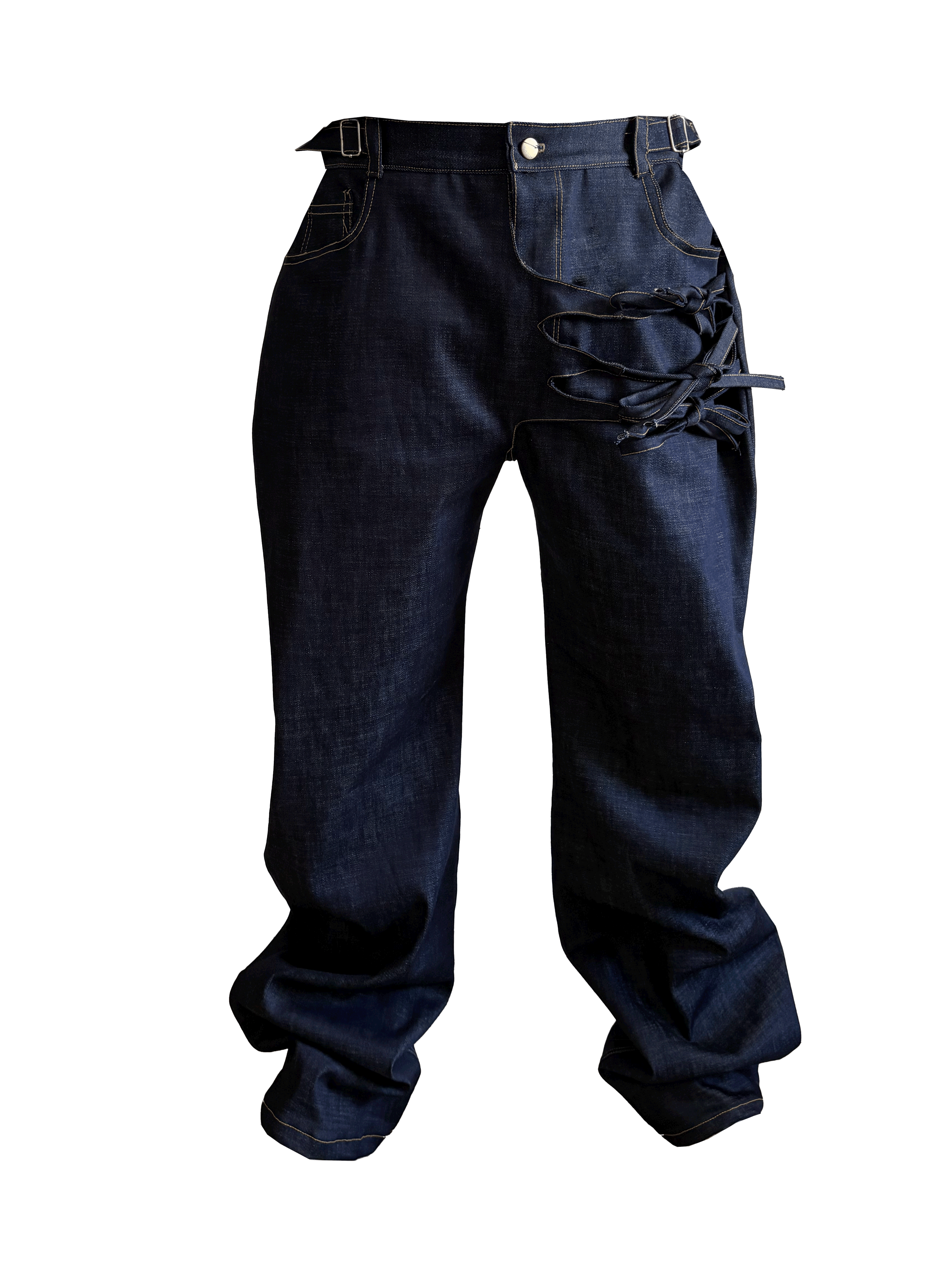 TIE DETAIL DENIM PANTS