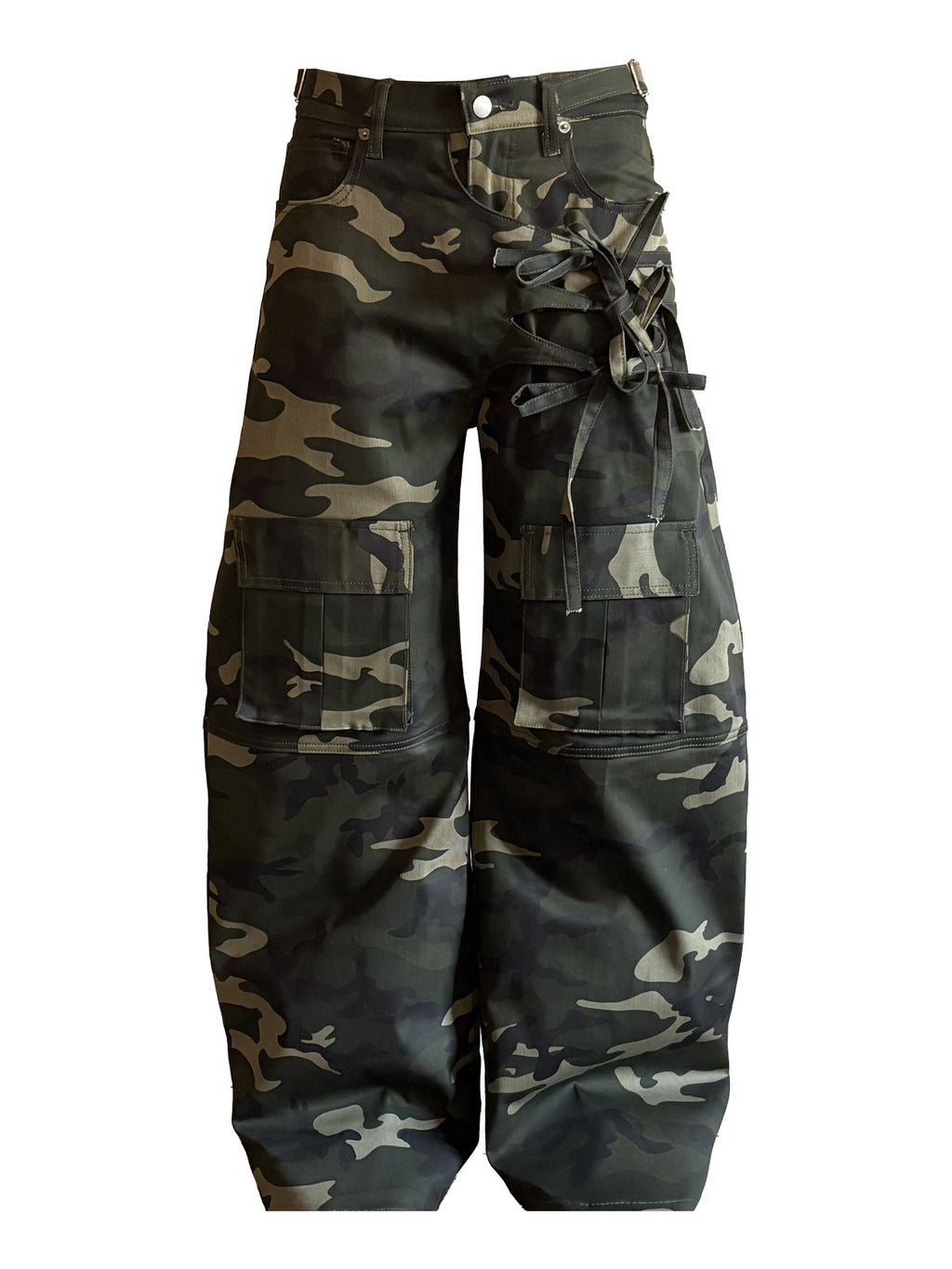 CAMO TIE DETAIL CARGO PANTS