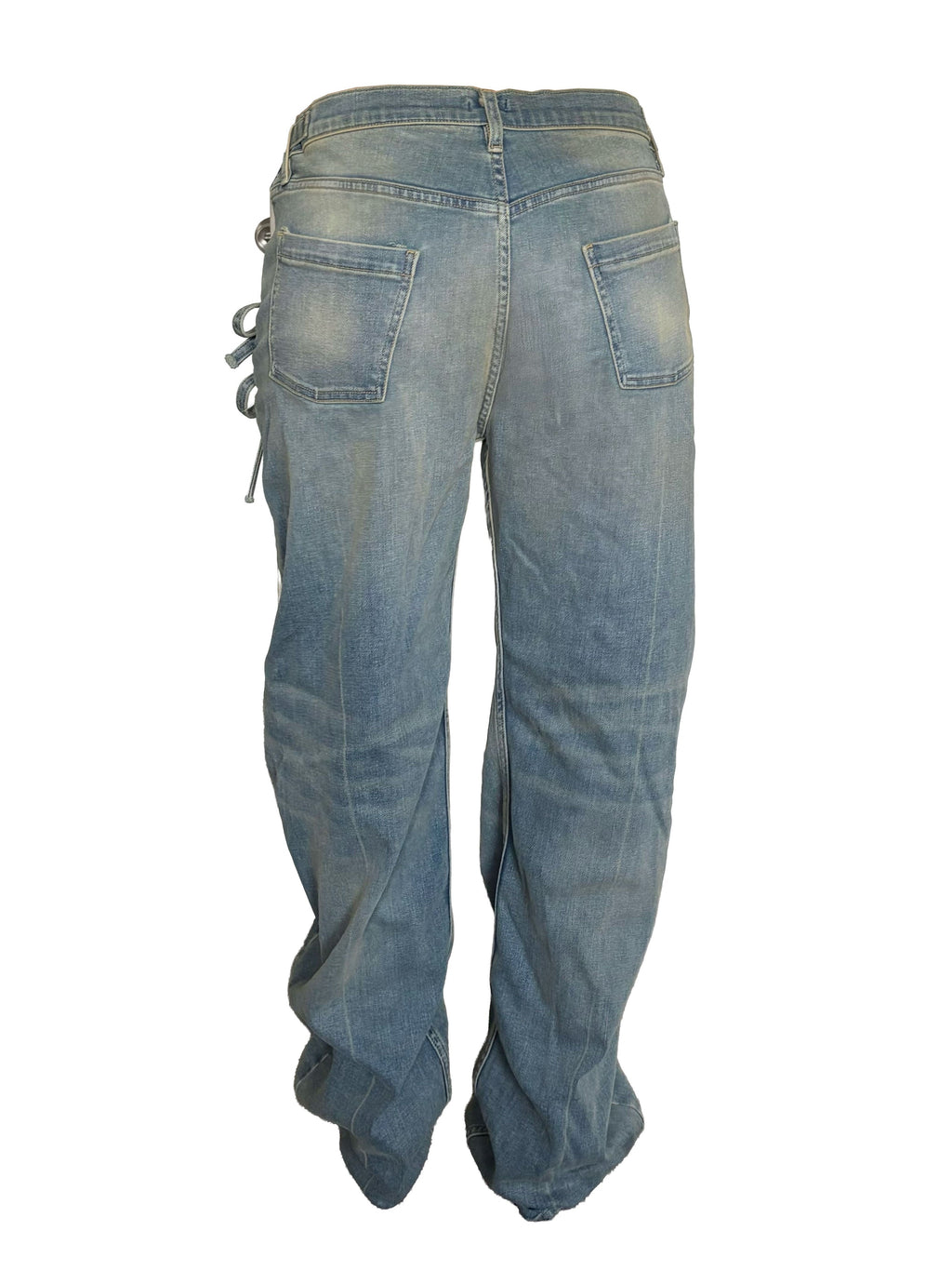 LIGHT WASH TIE DETAIL DENIM PANTS