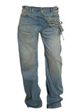 LIGHT WASH TIE DETAIL DENIM PANTS